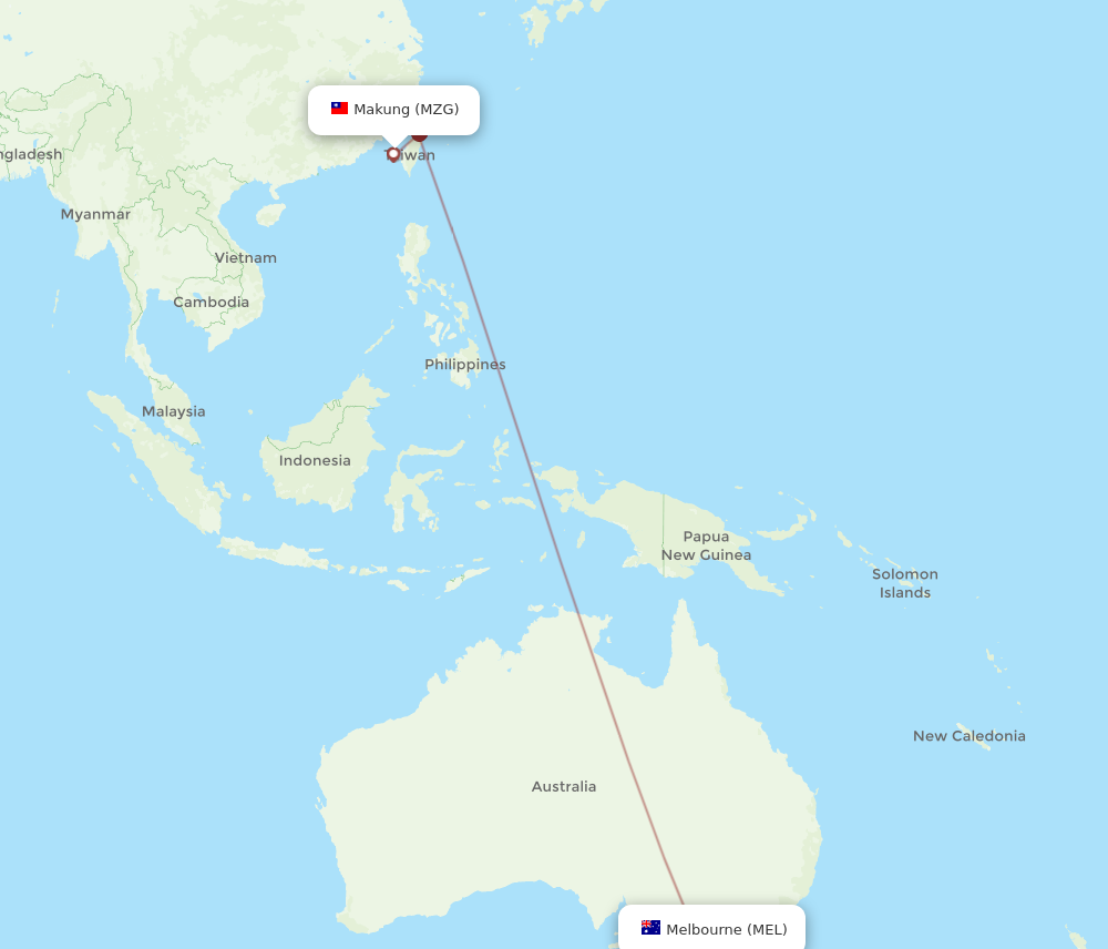 MEL to MZG flights and routes map