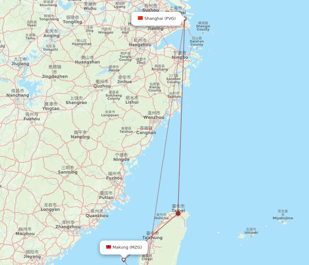 MZG-PVG flight routes