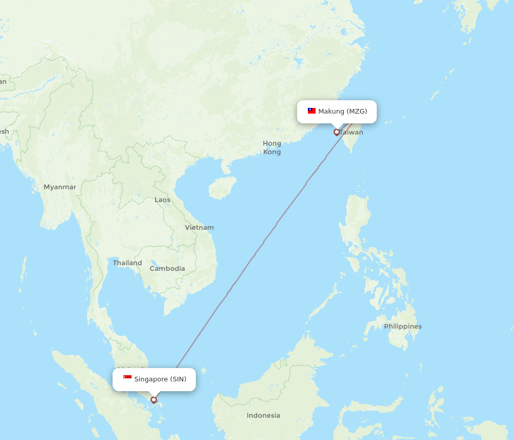 Singapore - Magong route map and flight paths