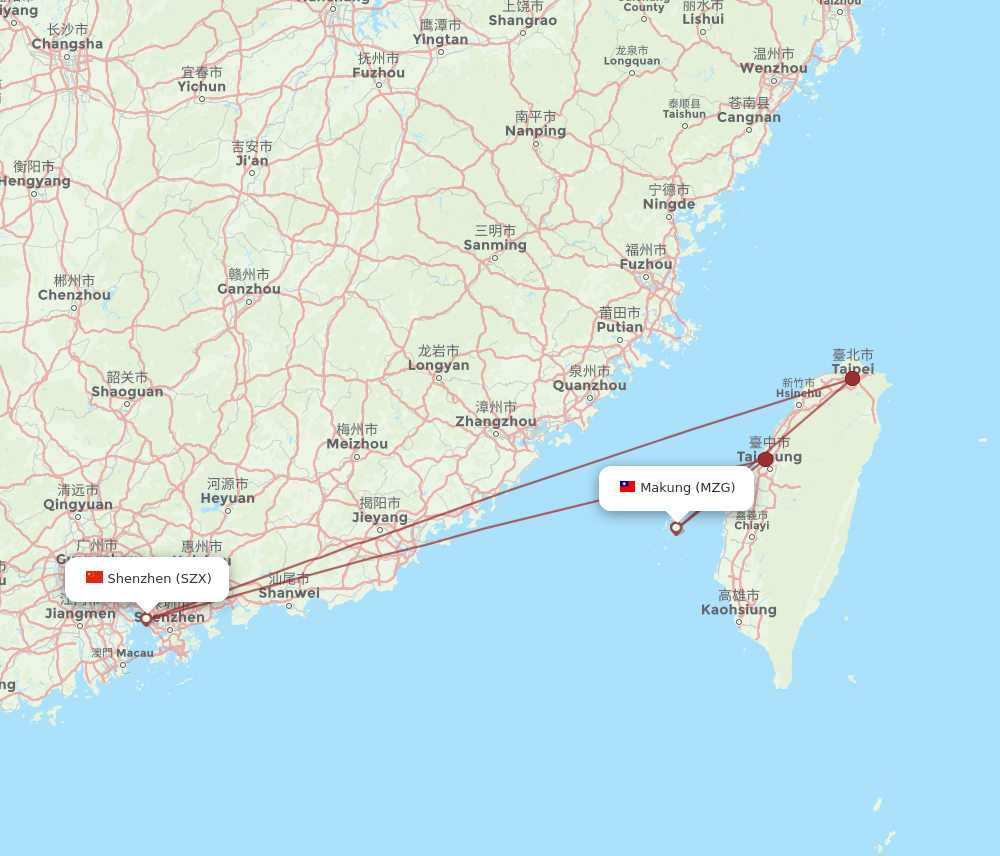 MZG to SZX flights and routes map