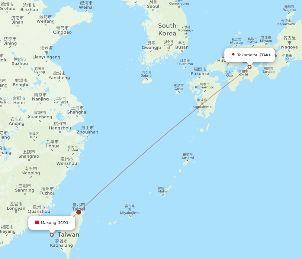 Takamatsu - Magong route map and flight paths