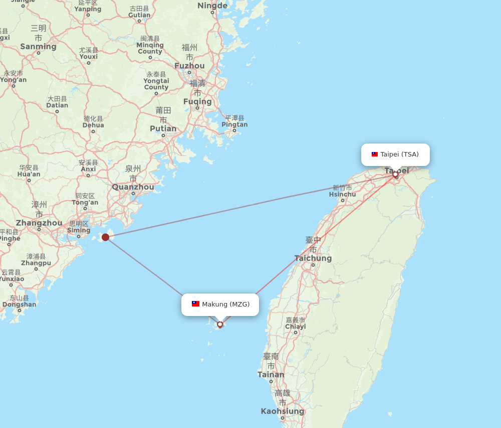 MZG to TSA flights and routes map