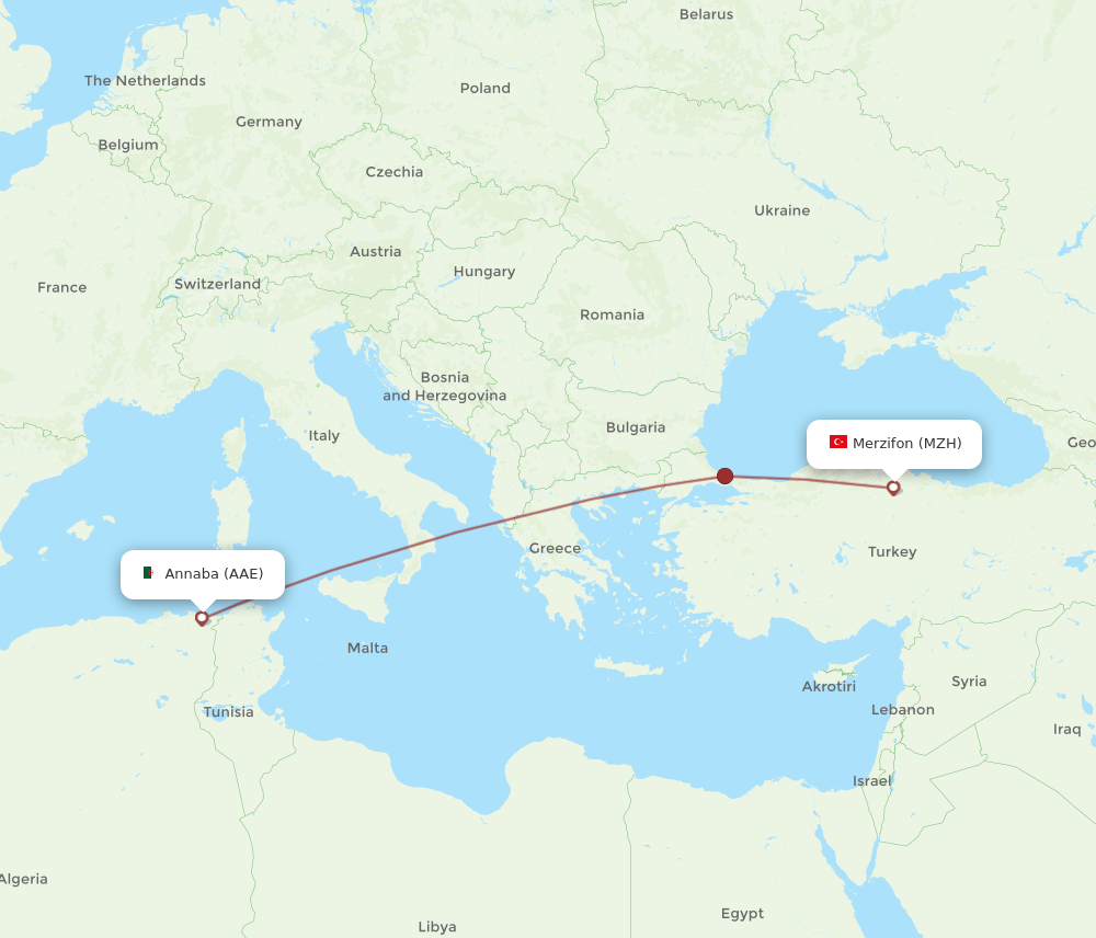 Annaba - Merzifon route map and flight paths