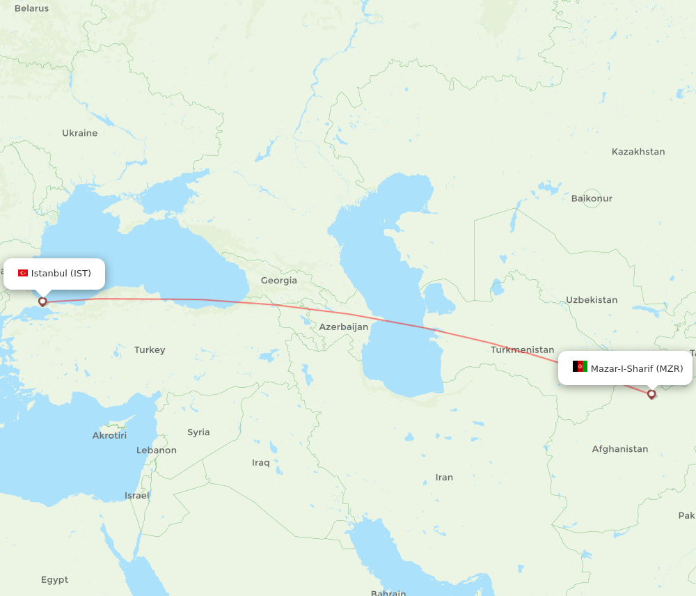 MZR to IST flights and routes map