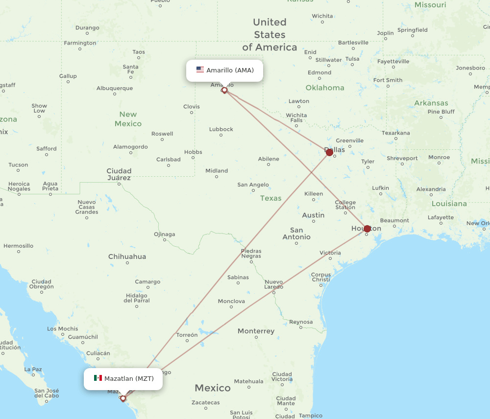 MZT-AMA flight routes