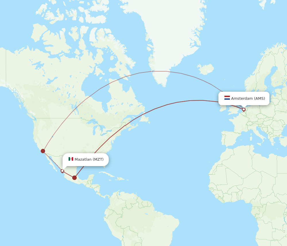 MZT-AMS flight routes