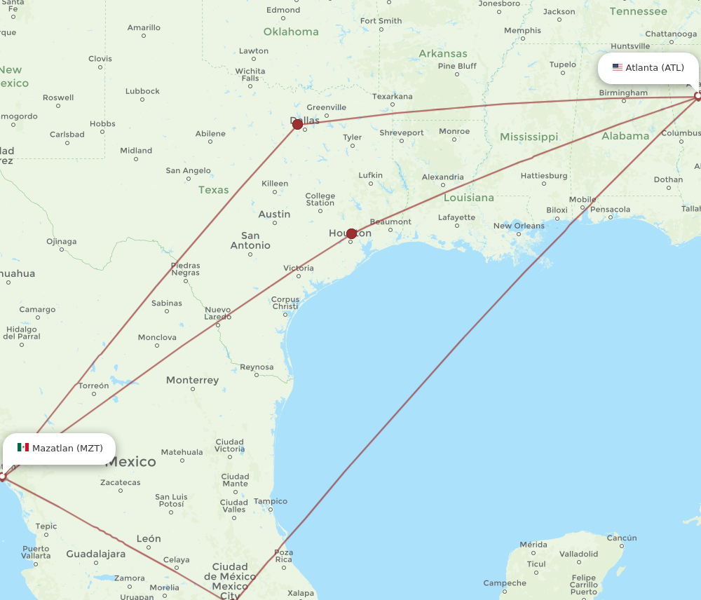 MZT to ATL flights and routes map