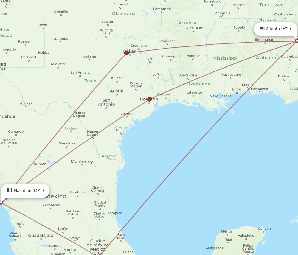 MZT-ATL flight routes