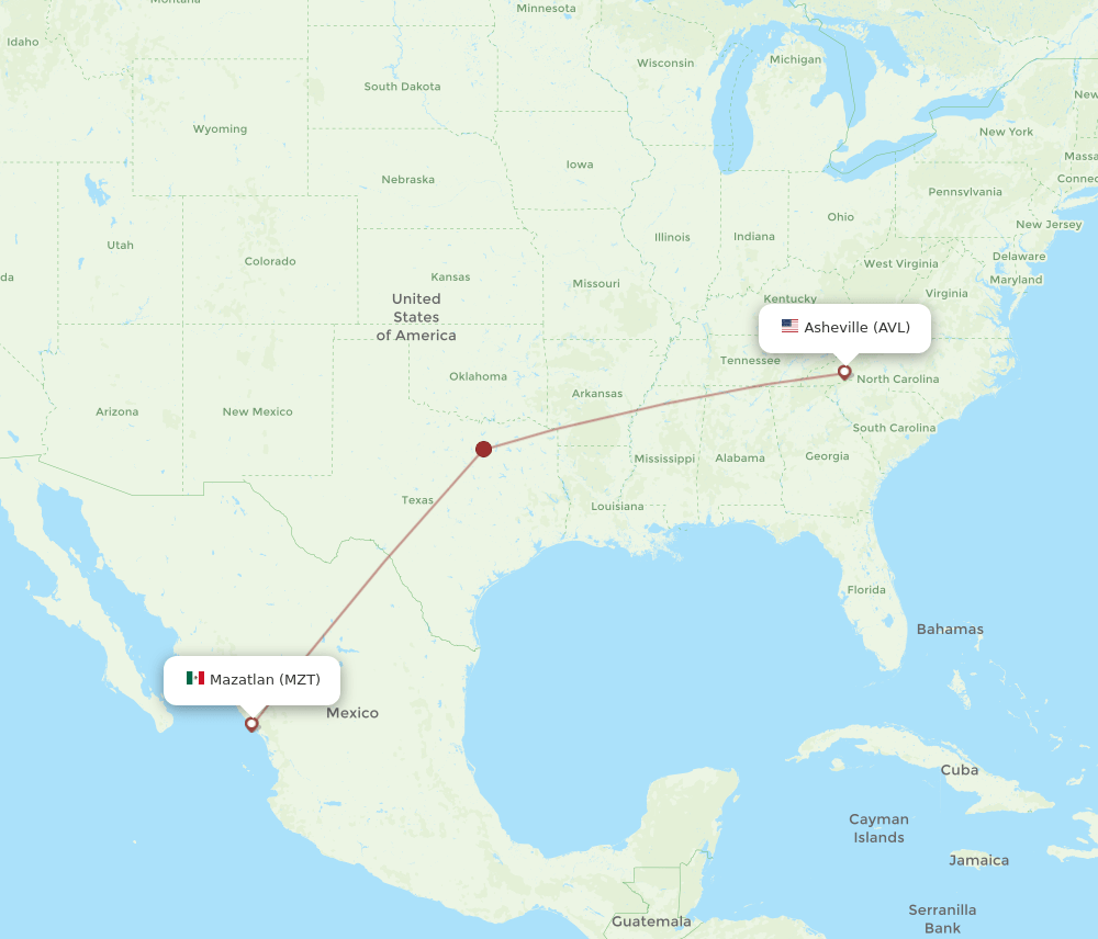 AVL to MZT flights and routes map