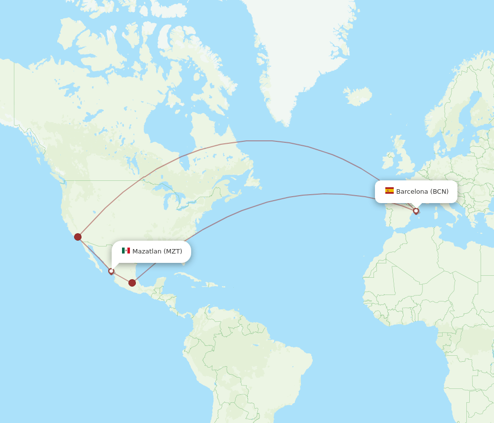 MZT-BCN flight routes
