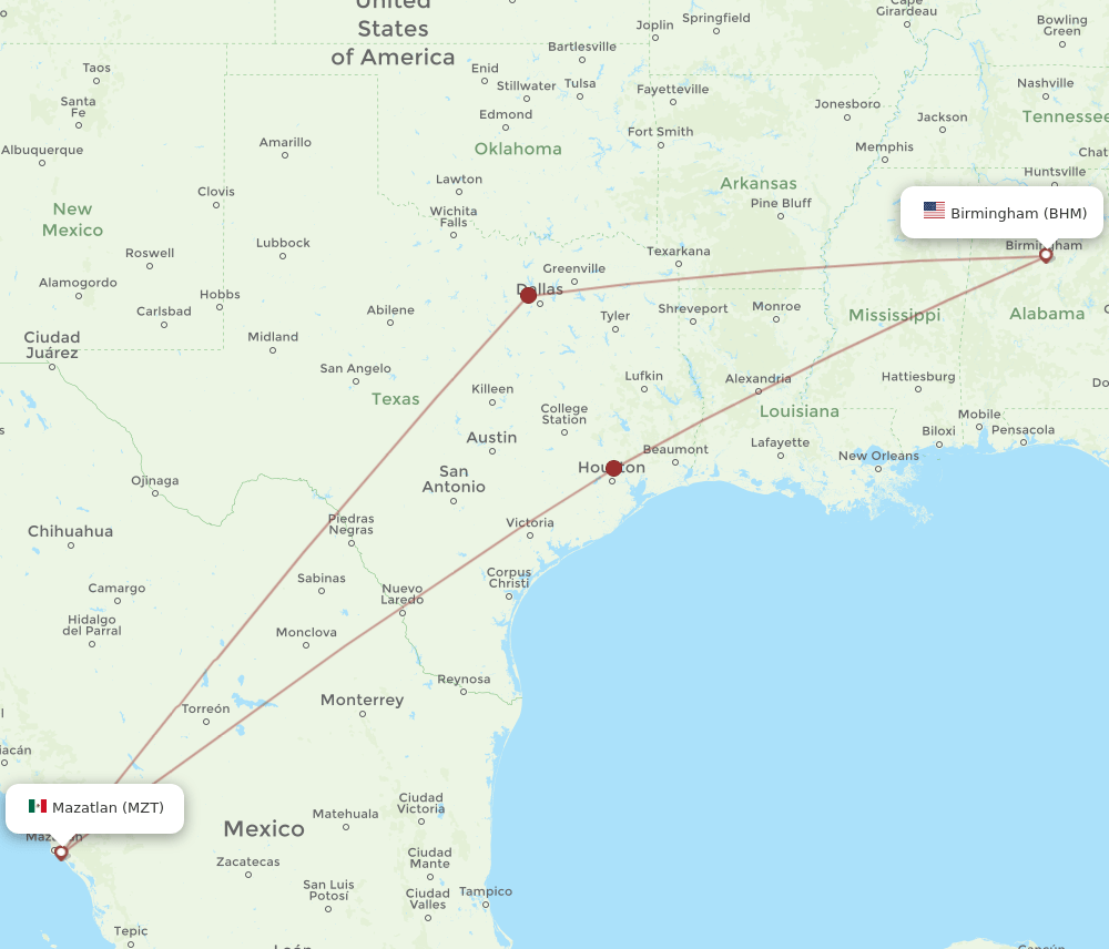 MZT-BHM flight routes