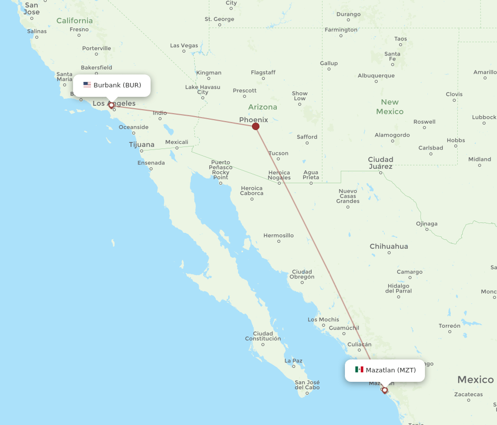 MZT-BUR flight routes