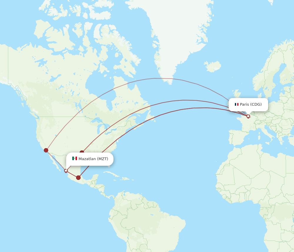 MZT to CDG flights and routes map