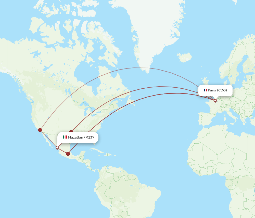 MZT-CDG flight routes