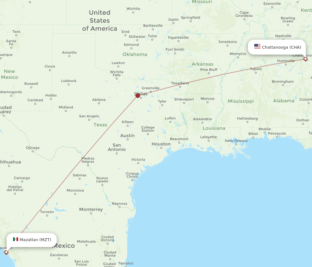 MZT-CHA flight routes