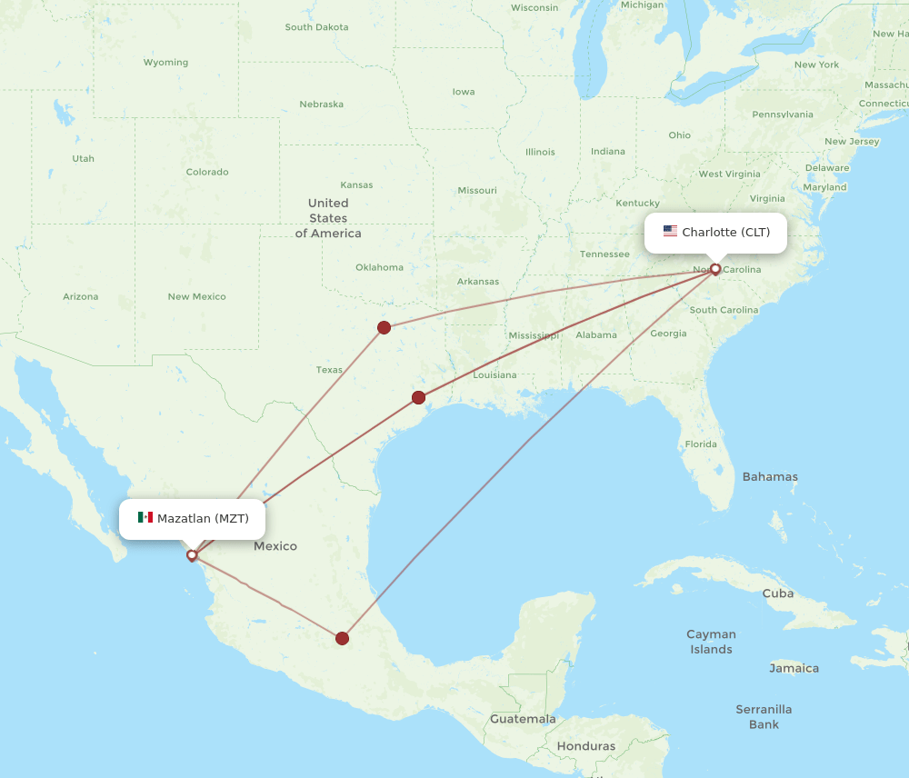 MZT-CLT flight routes