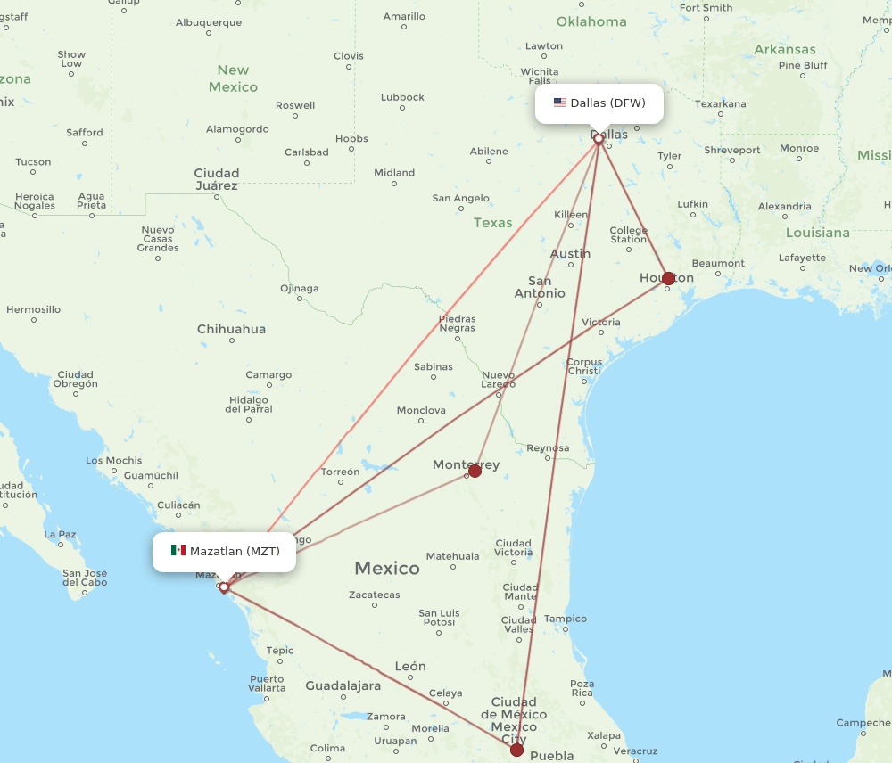 MZT-DFW flight routes