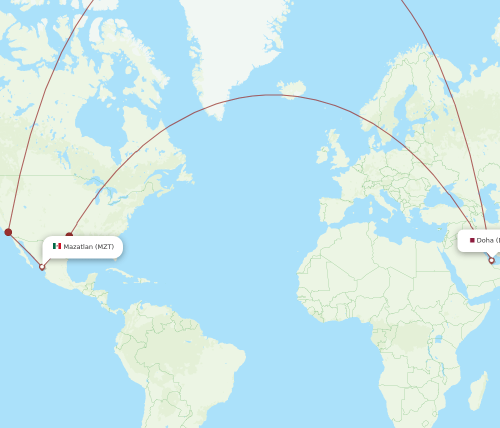 MZT to DOH flights and routes map