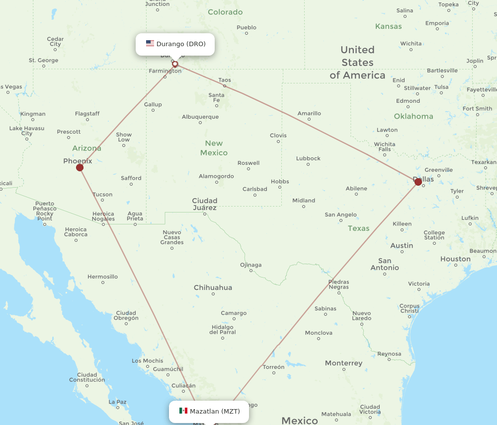 MZT-DRO flight routes