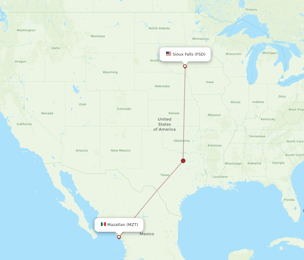 MZT to FSD flights and routes map