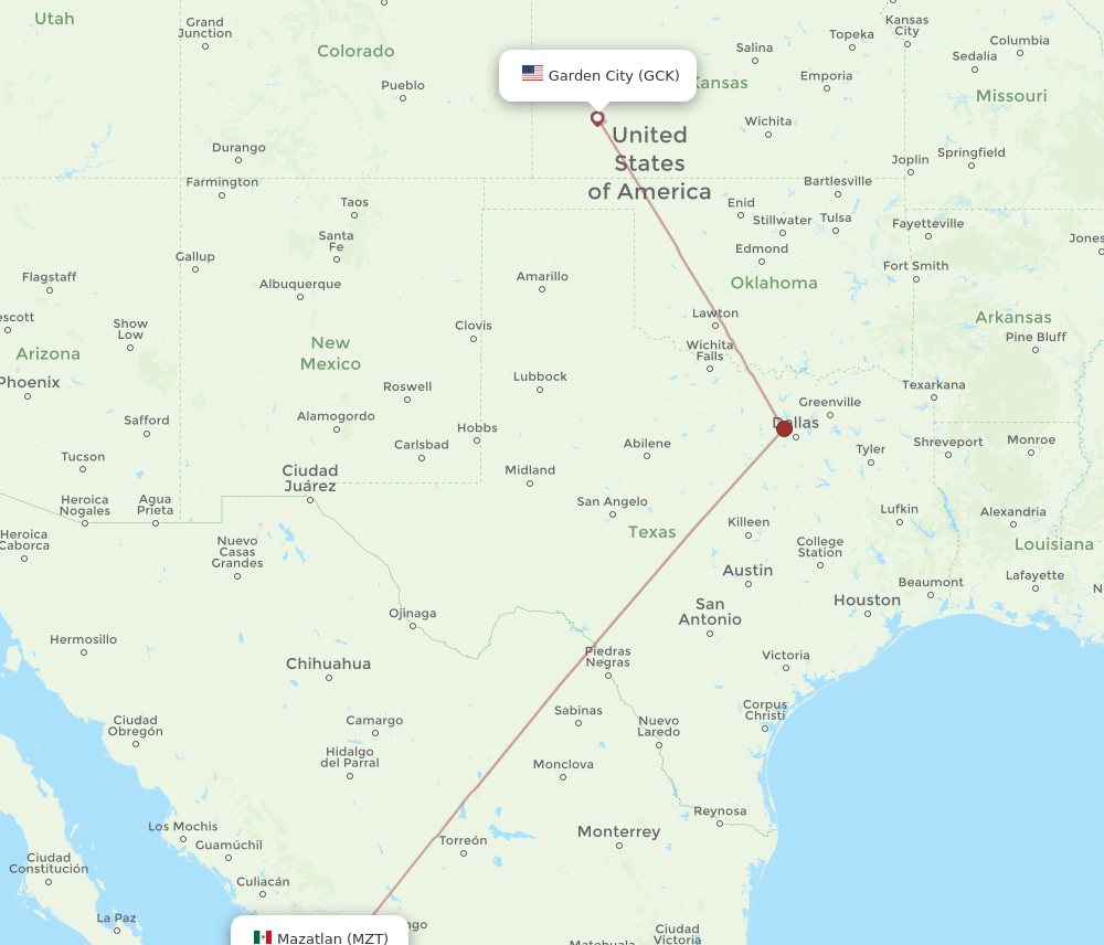 MZT to GCK flights and routes map