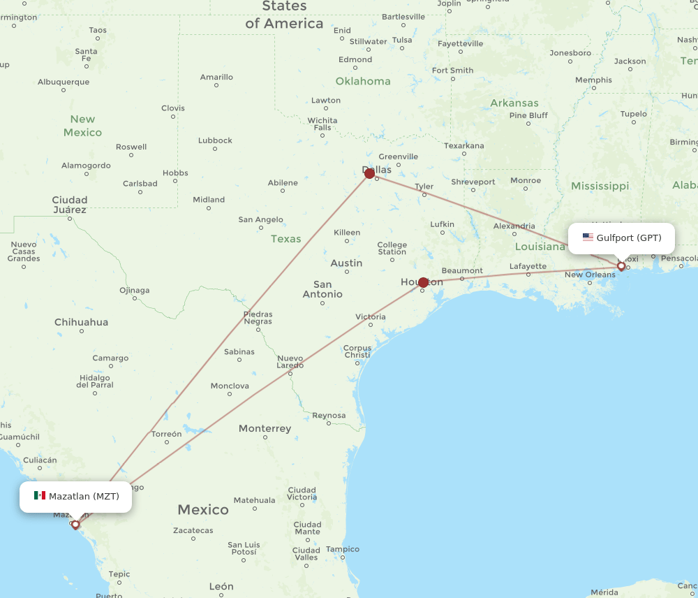 MZT-GPT flight routes