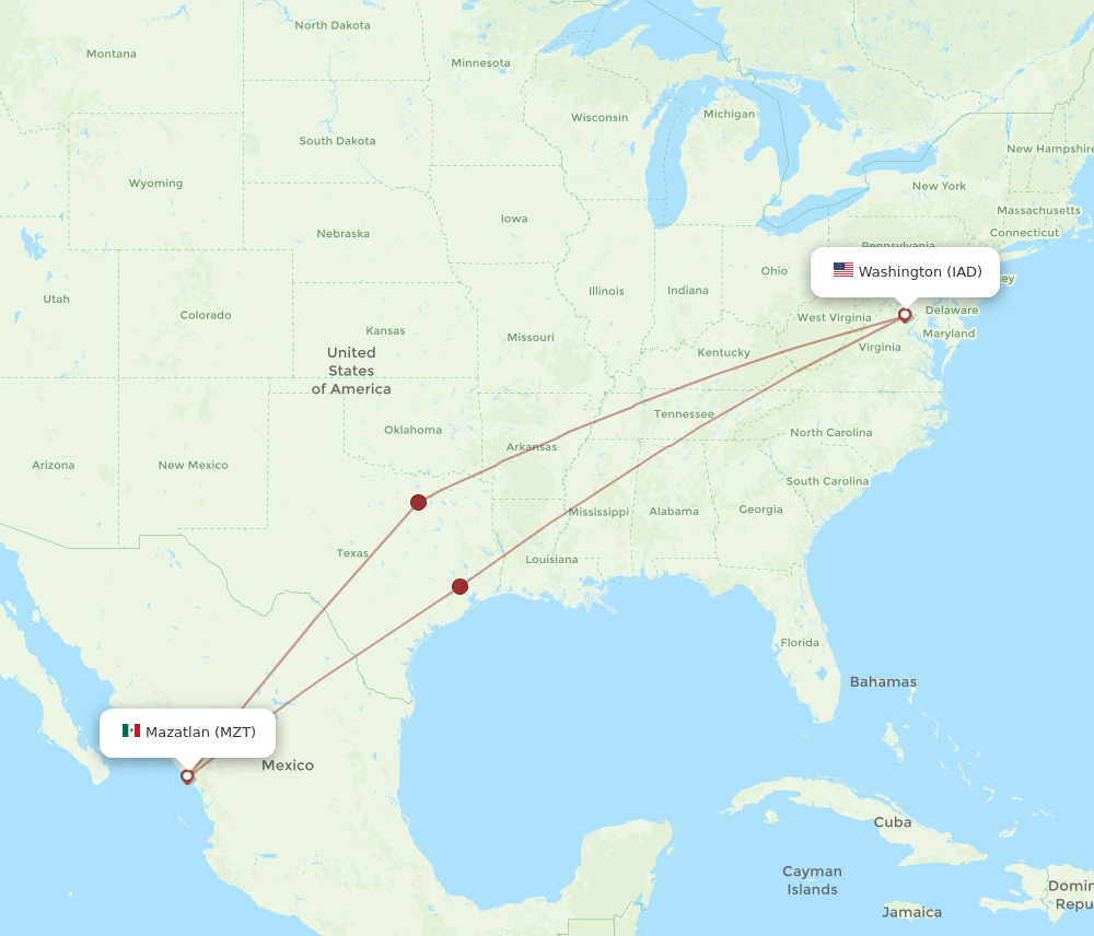 MZT-IAD flight routes