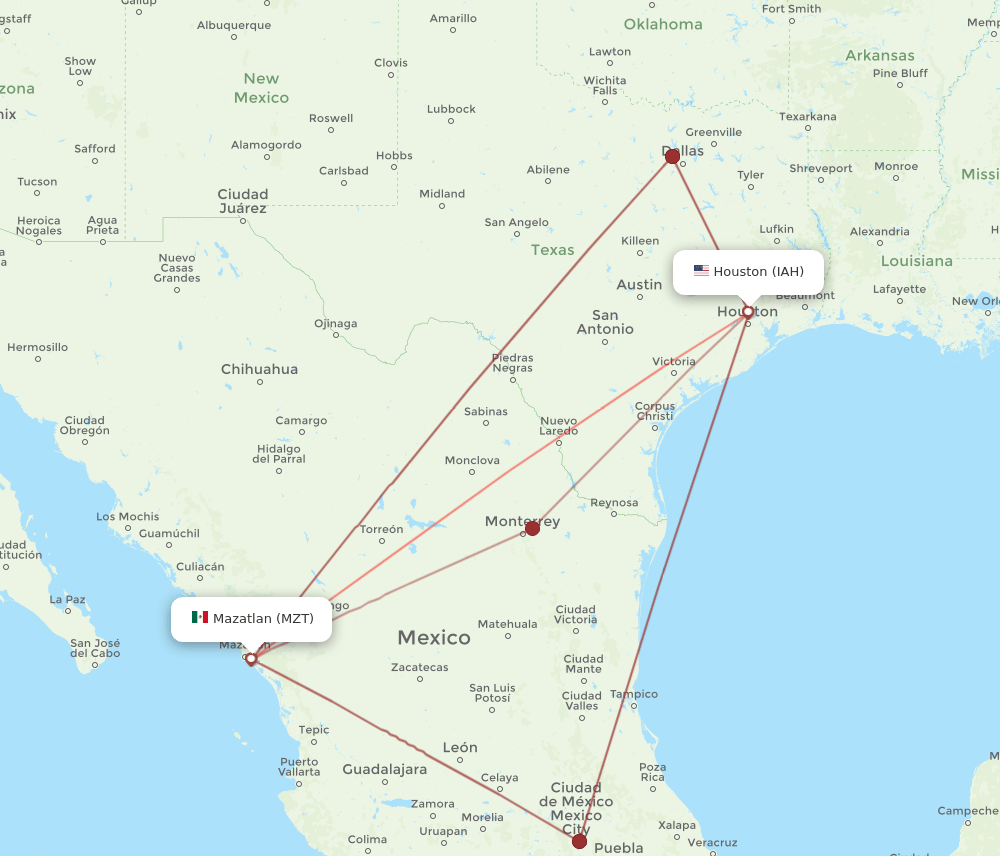 MZT-IAH flight routes