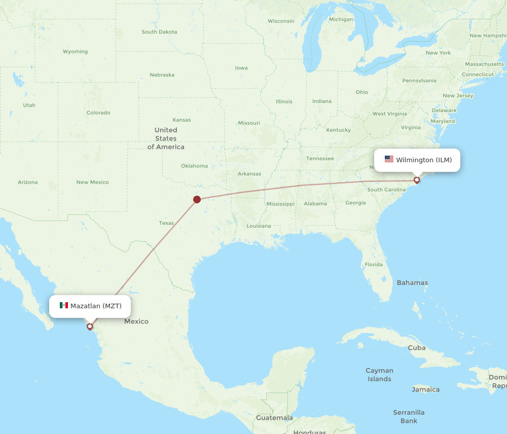 MZT to ILM flights and routes map