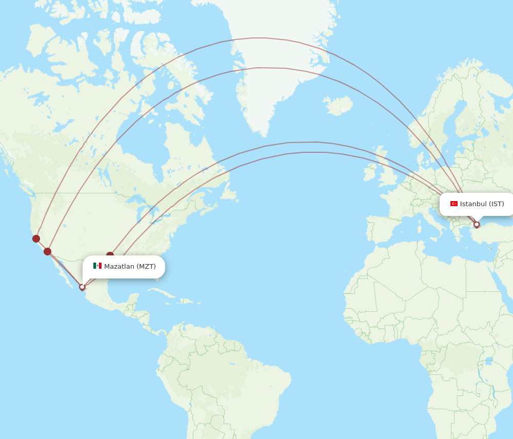 MZT to IST flights and routes map