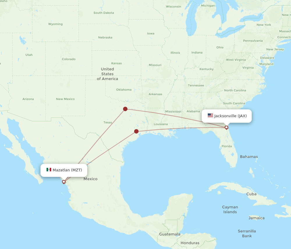 MZT to JAX flights and routes map