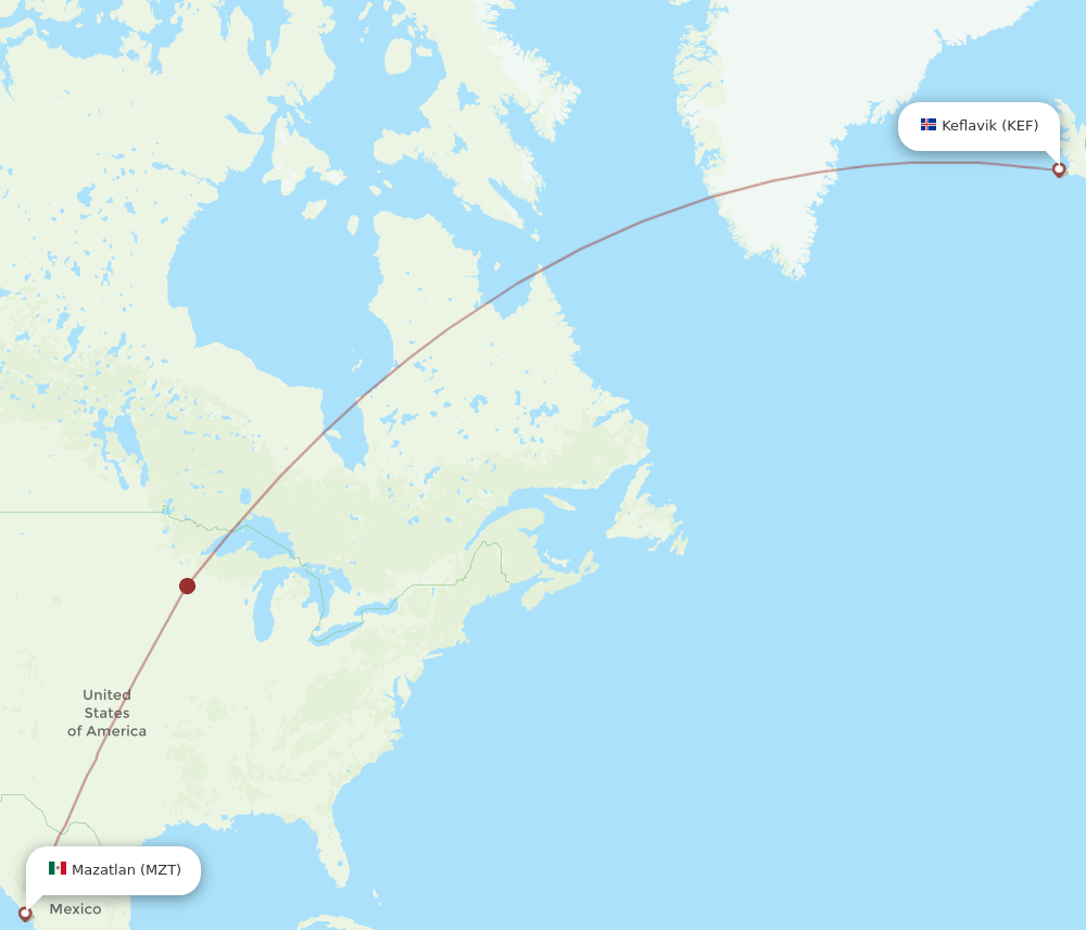 MZT-KEF flight routes