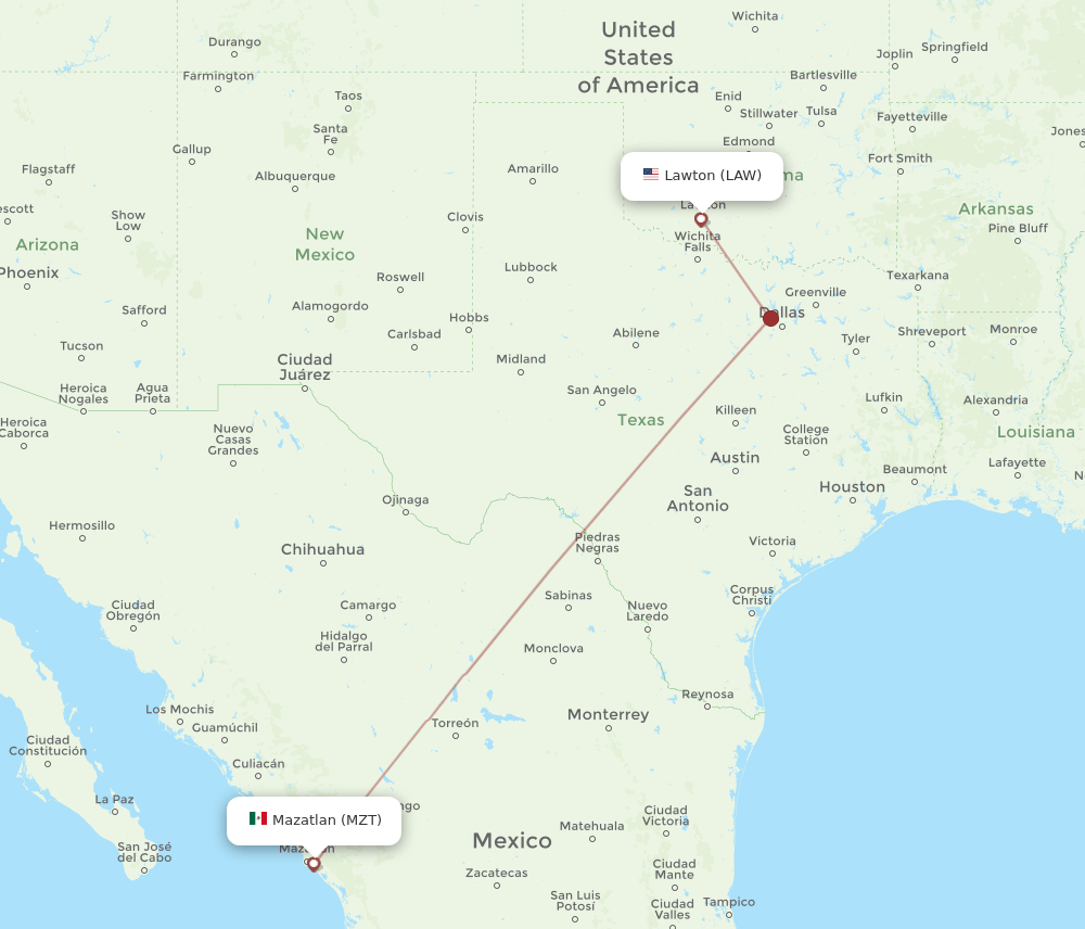 MZT to LAW flights and routes map