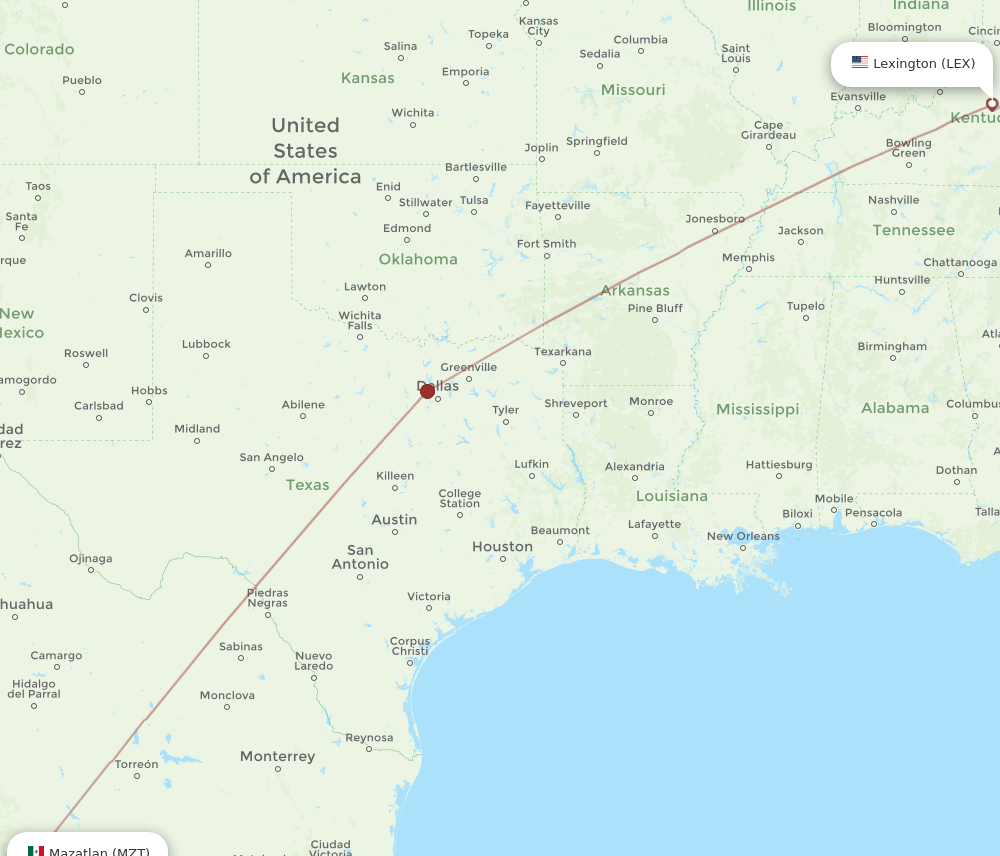 MZT-LEX flight routes