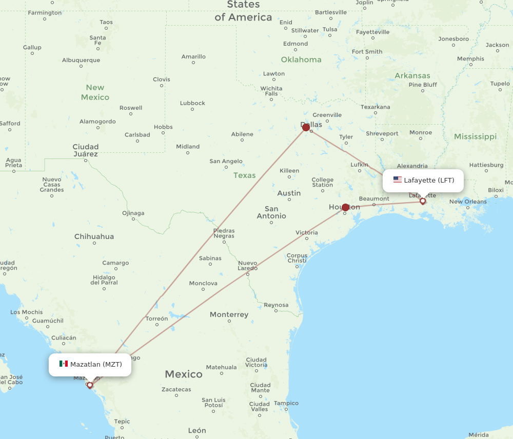 MZT-LFT flight routes