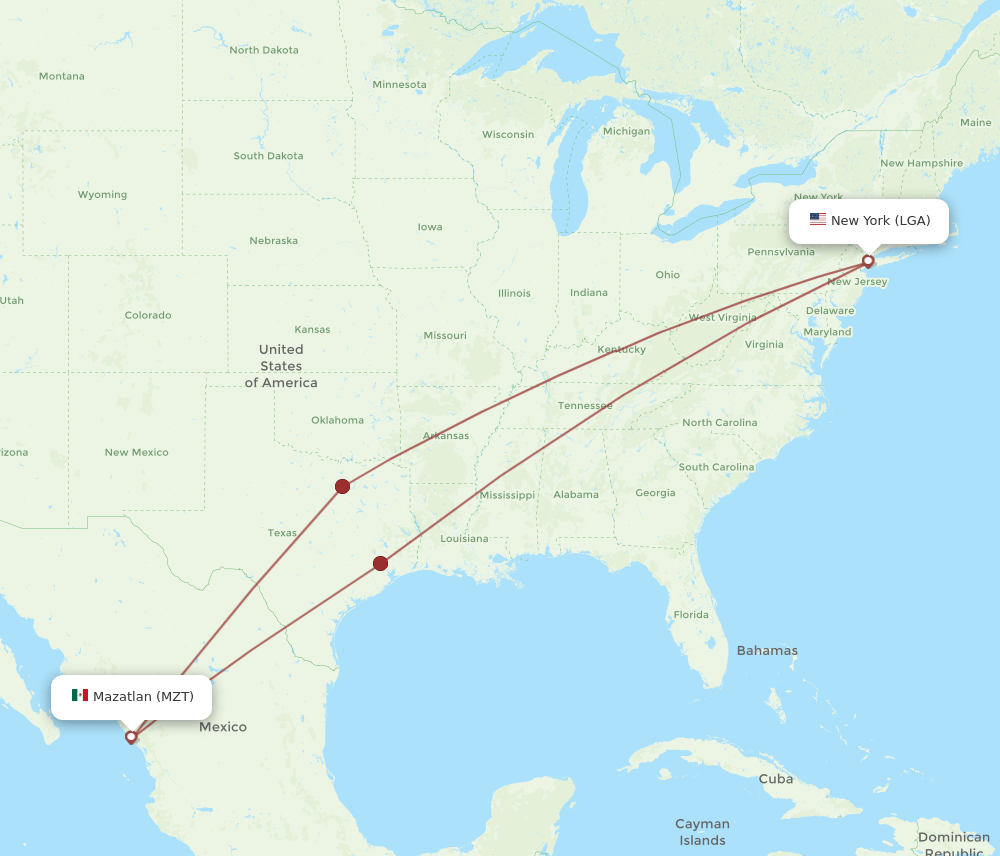 MZT-LGA flight routes