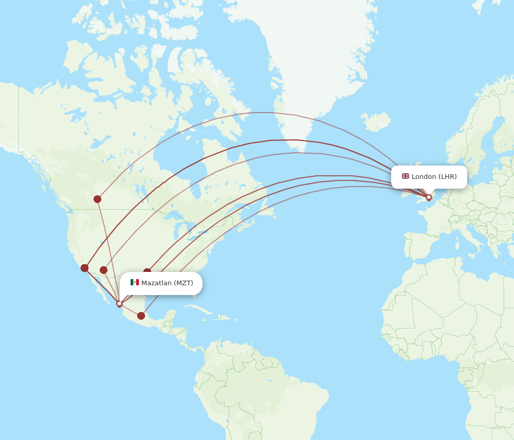 MZT to LHR flights and routes map