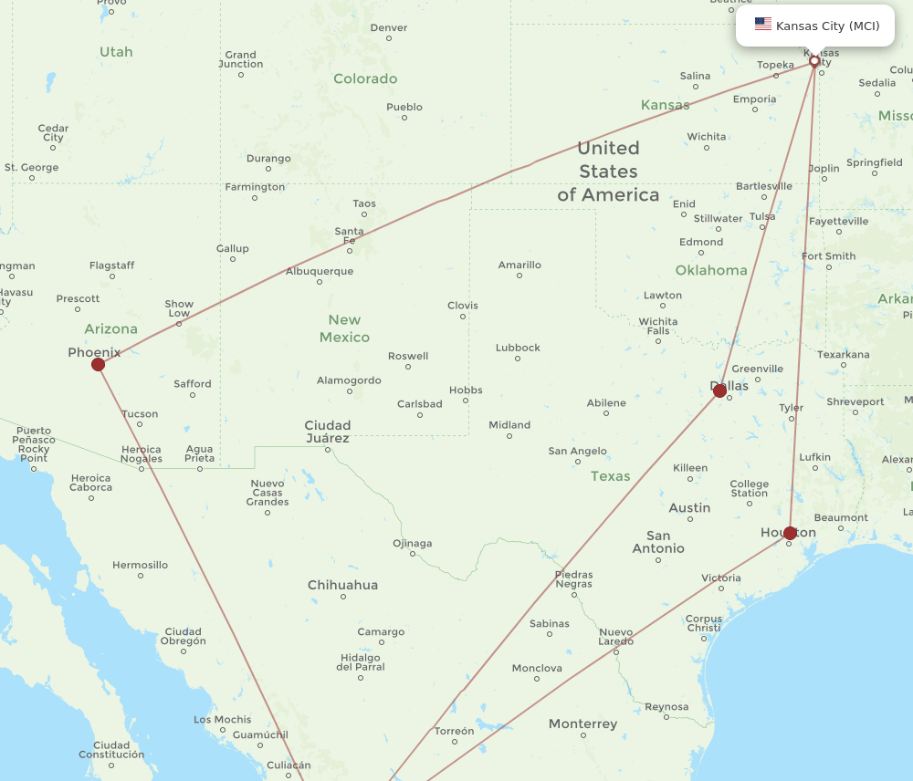 MZT-MCI flight routes