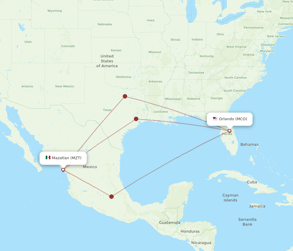 MZT-MCO flight routes