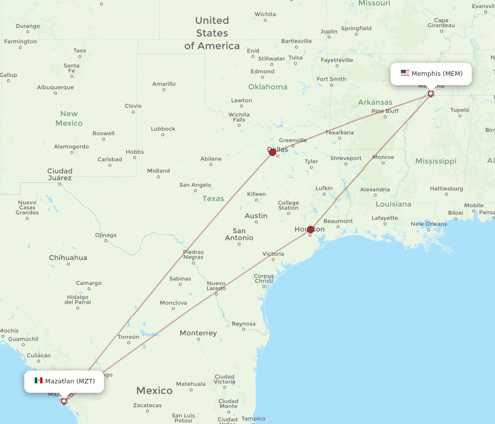 MZT-MEM flight routes
