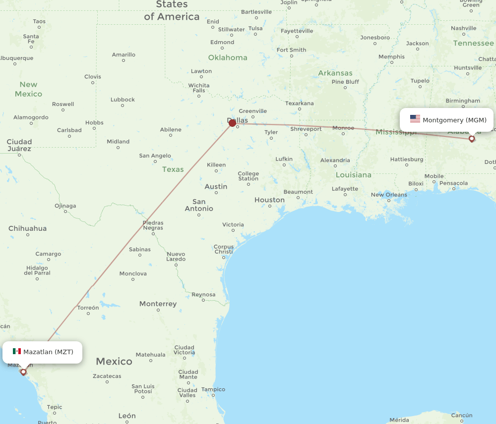 MZT-MGM flight routes