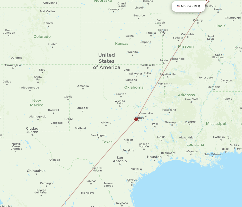 MZT to MLI flights and routes map