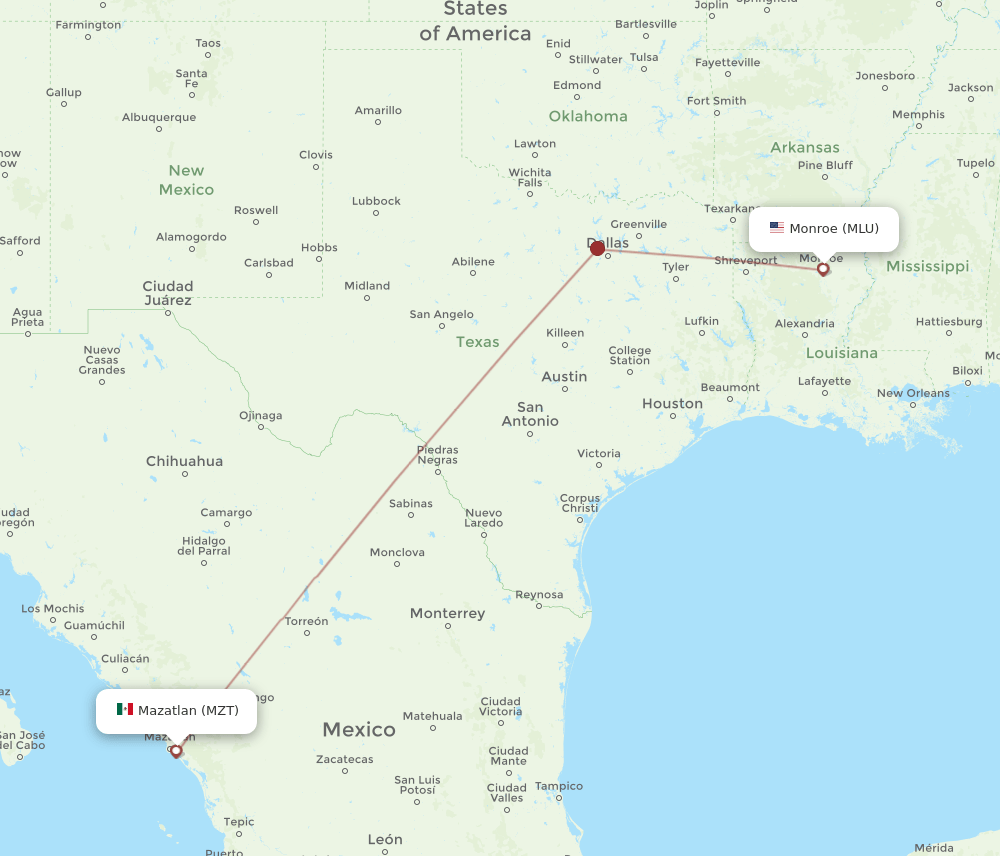 MZT-MLU flight routes