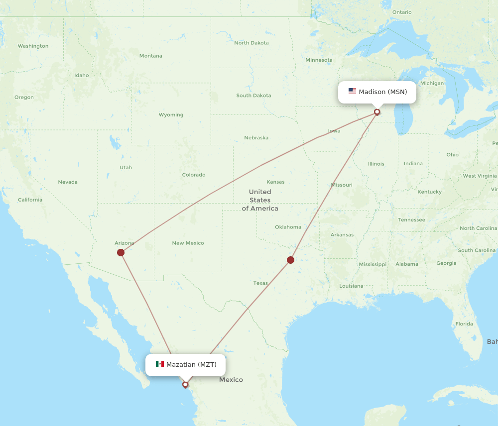 MZT-MSN flight routes