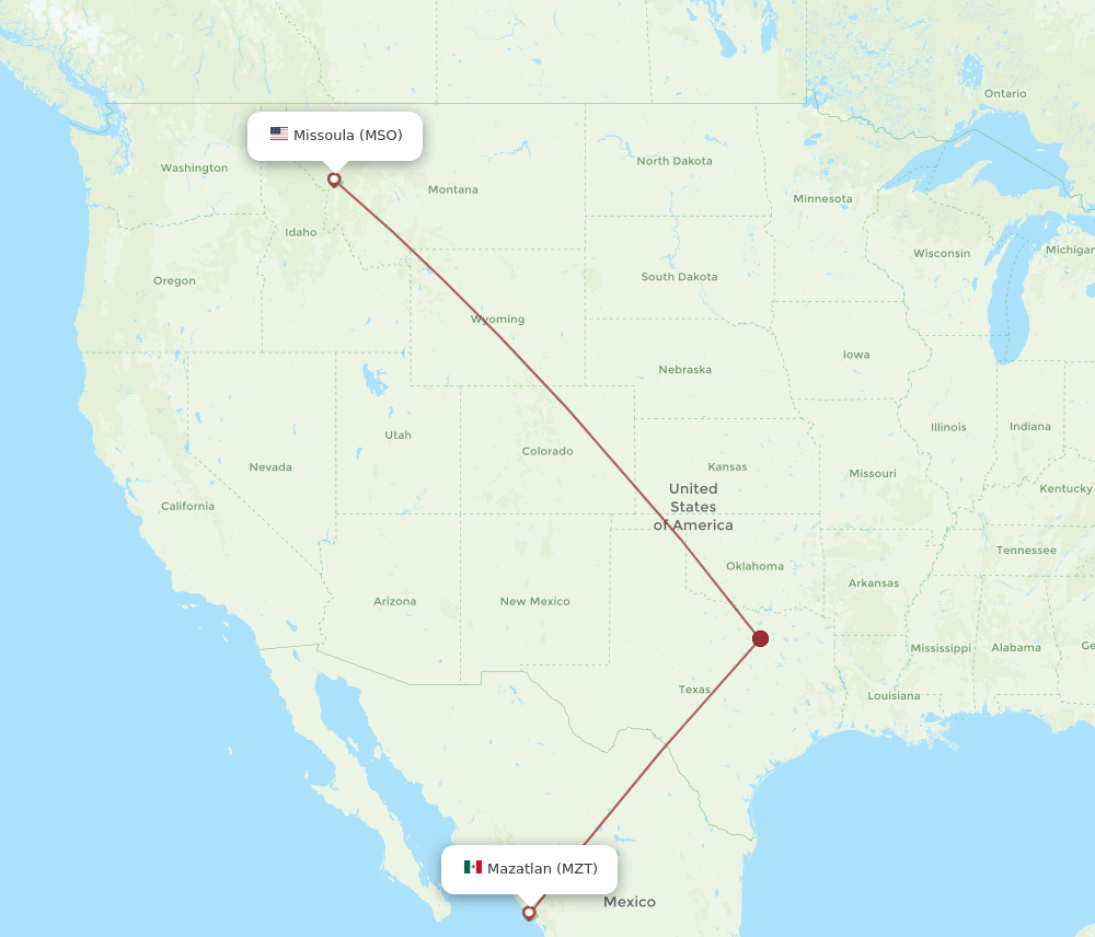Missoula - Mazatlan route map and flight paths