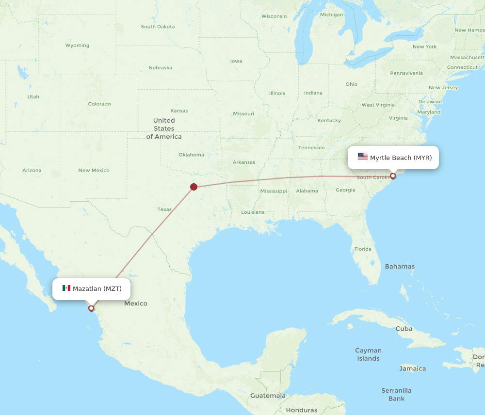 Myrtle Beach - Mazatlan route map and flight paths