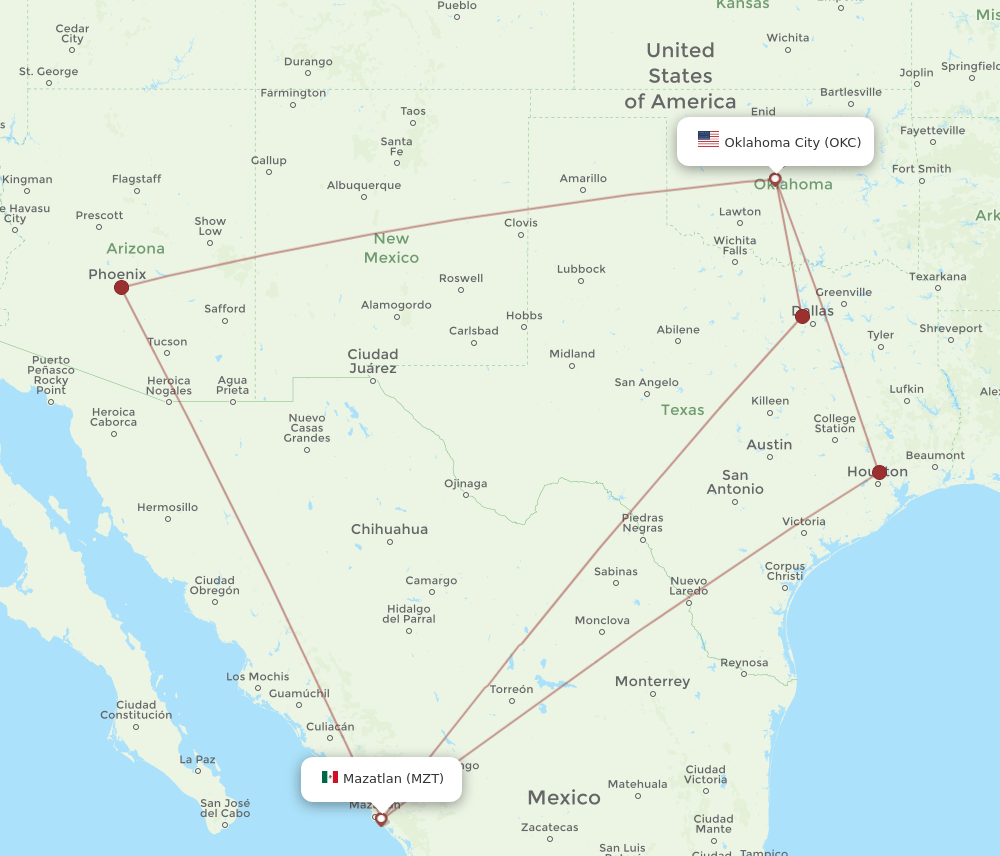 MZT-OKC flight routes