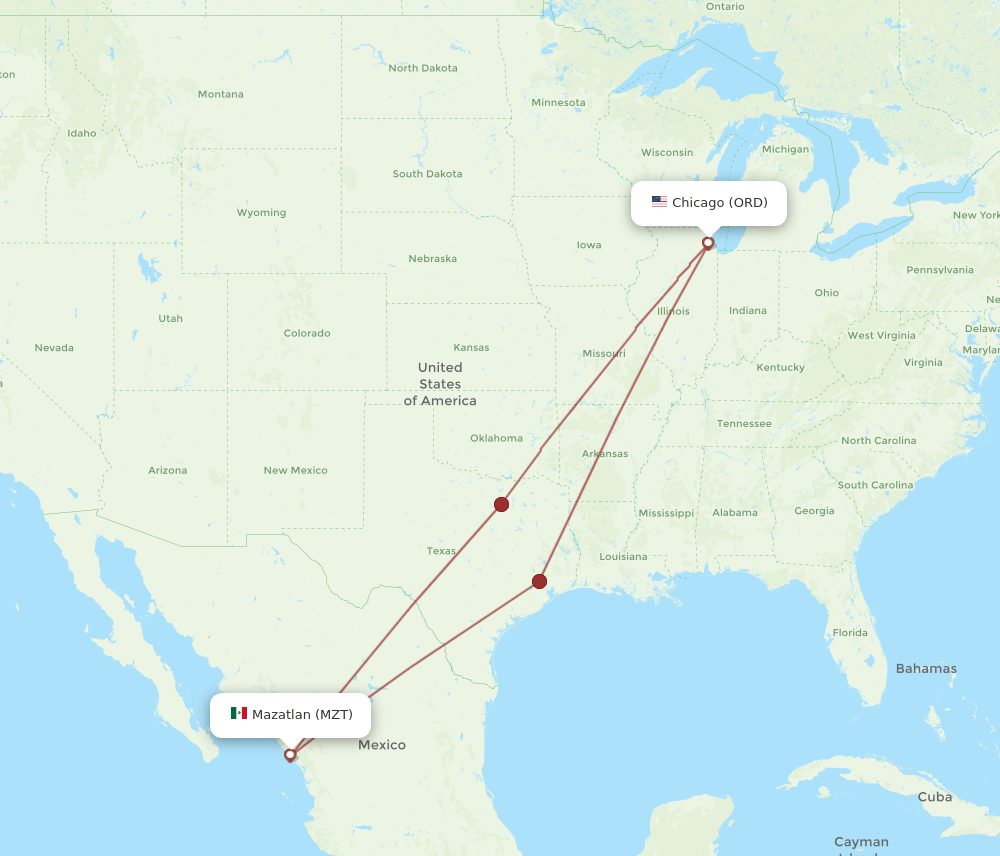 MZT to ORD flights and routes map