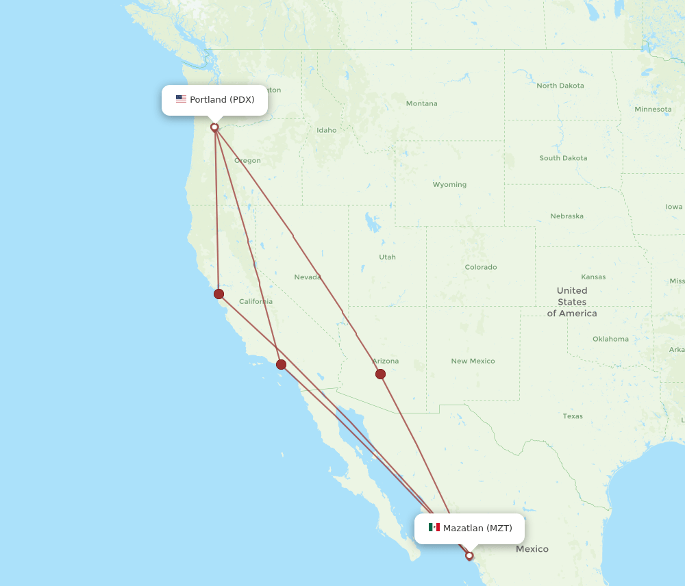 MZT-PDX flight routes