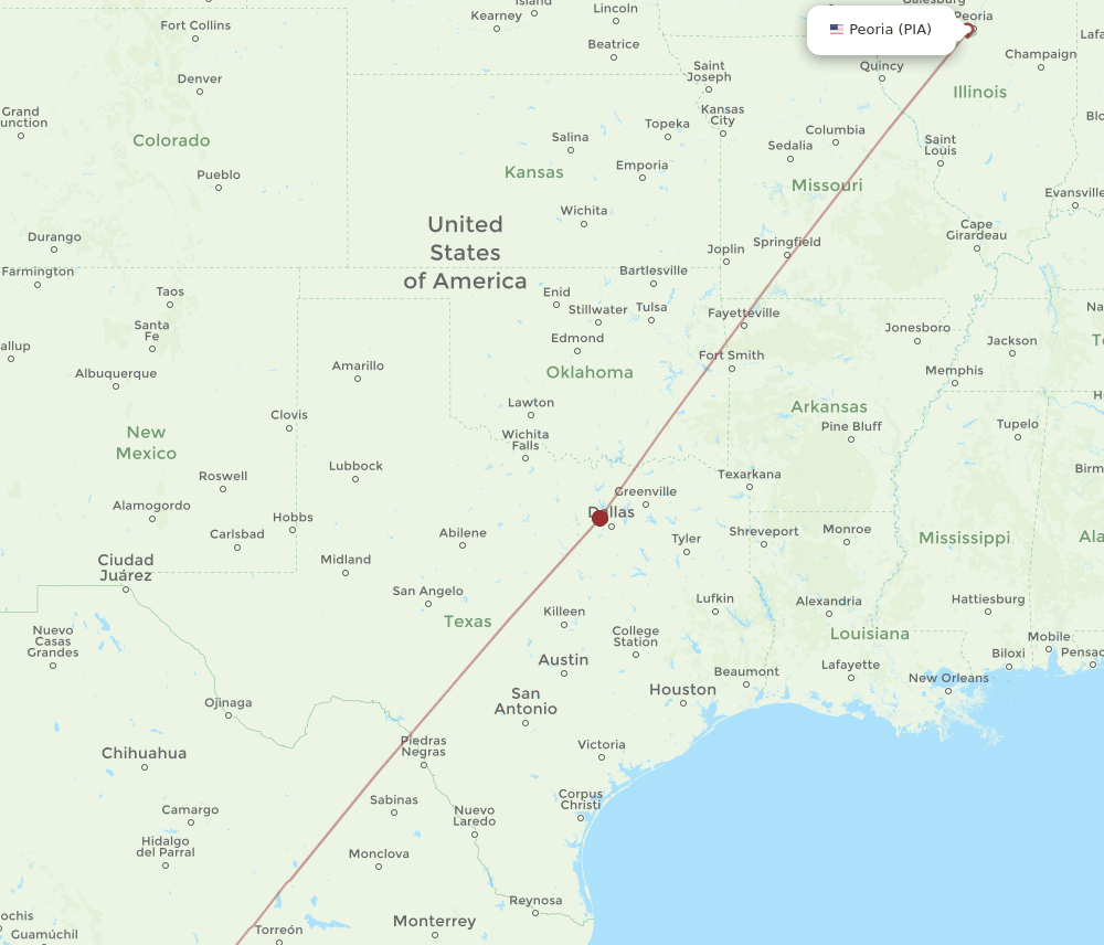 MZT to PIA flights and routes map